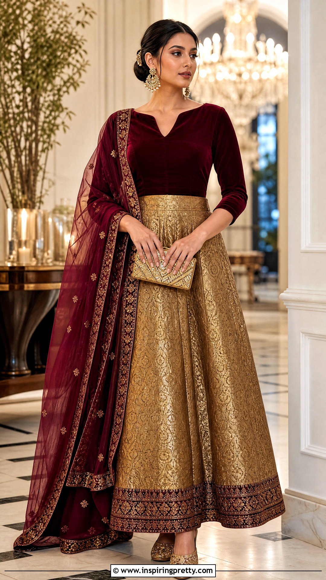 Brocade Skirt With Velvet Blouse - 50 traditional skirt and top outfits