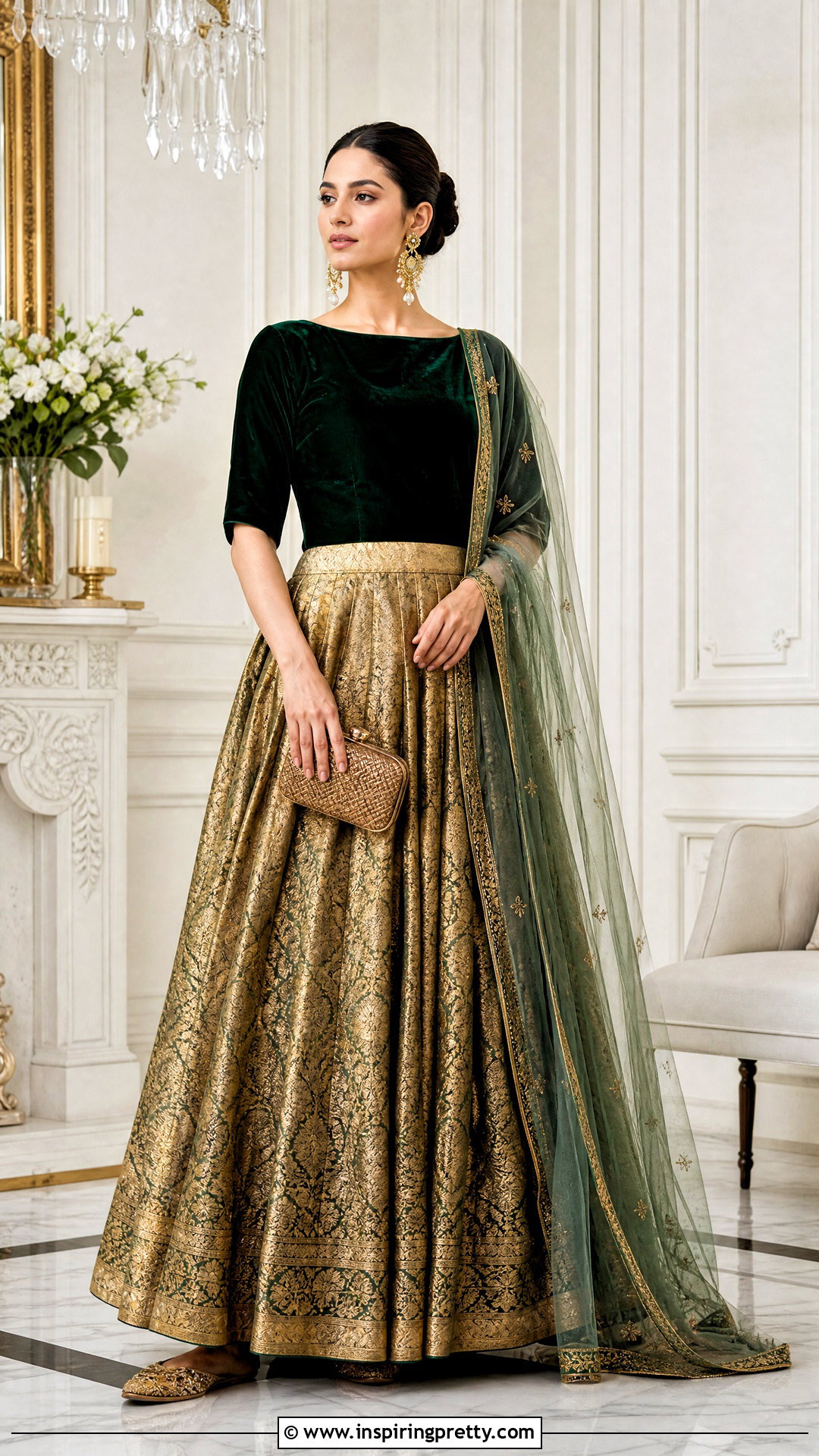 Brocade Skirt With Velvet Blouse - 50 skirt top indian outfit ideas