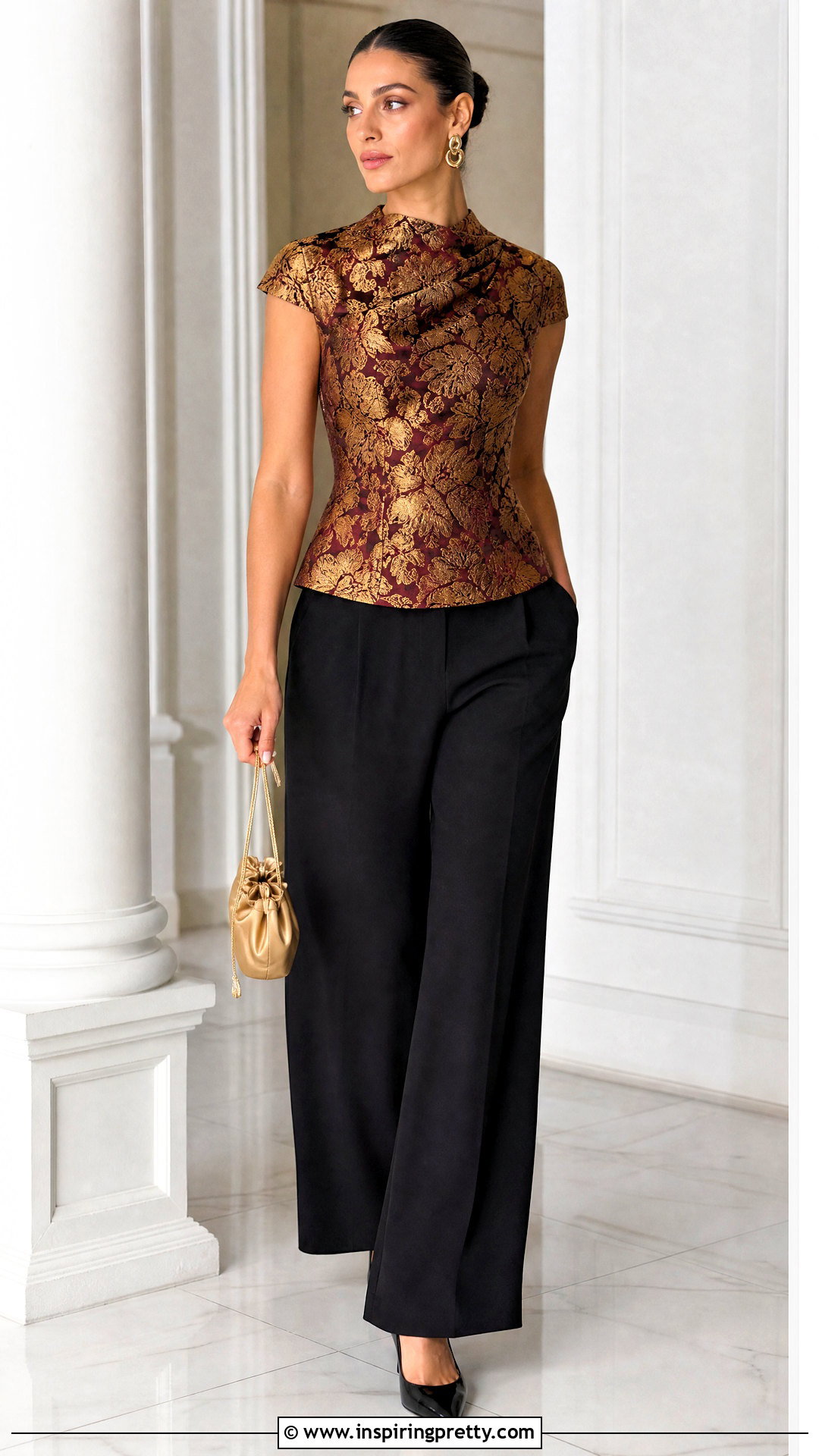 Brocade Top With Black Wide Leg Pants - 25 Fancy Tops For Ladies