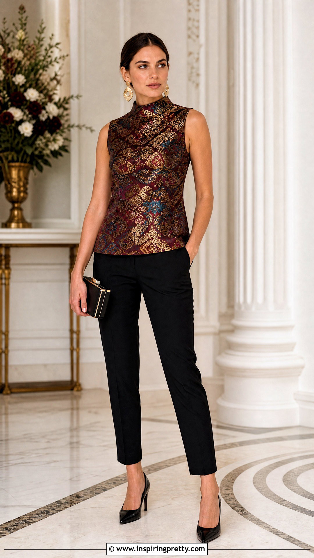 Brocade Top With Cigarette Pants - 50 fancy tops for women styles