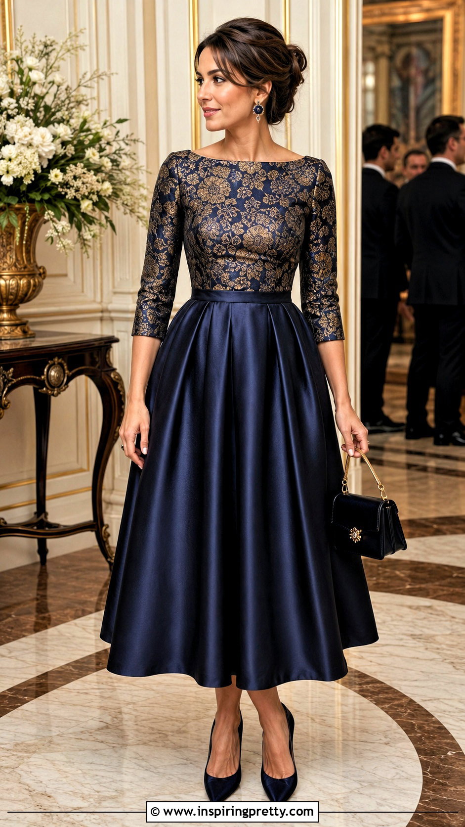Brocade Top With Full Midi Skirt - 25 special occasion tops outfit ideas