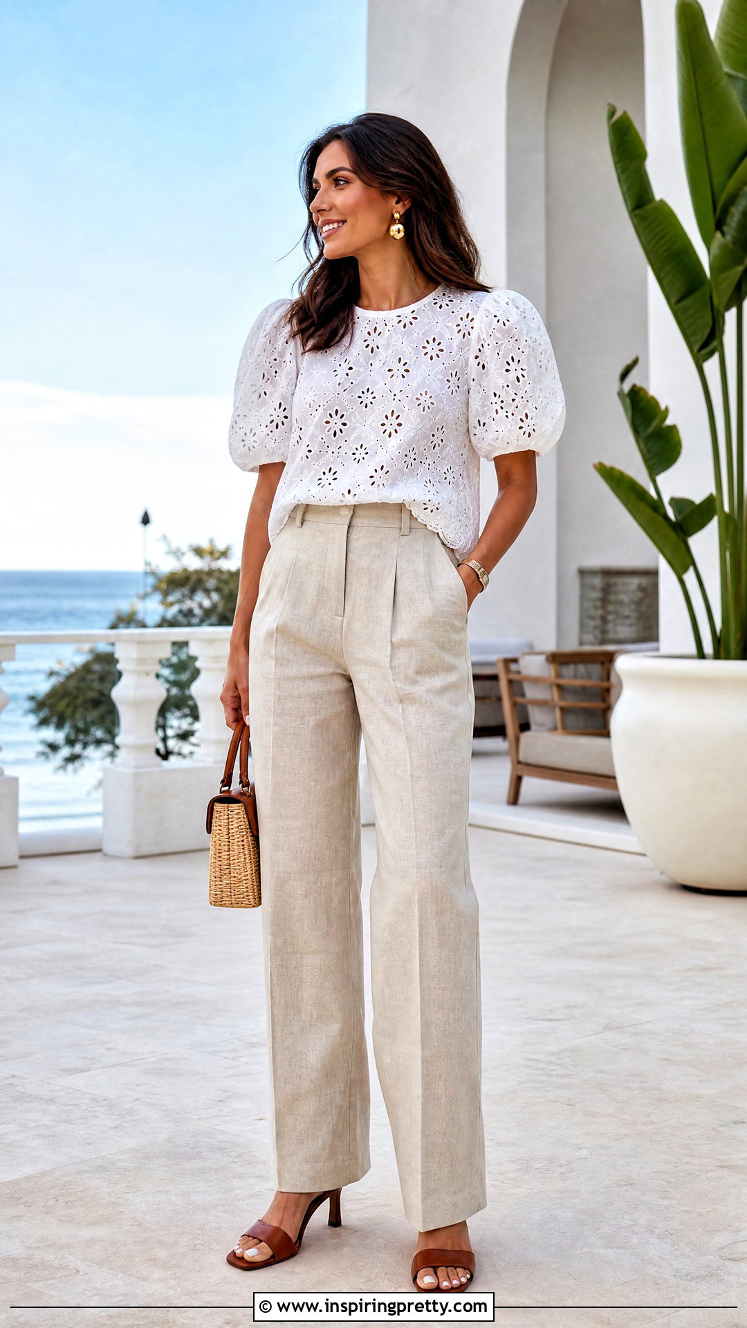 Broderie Anglaise Top With Linen Pants - 50 fancy top designs for women