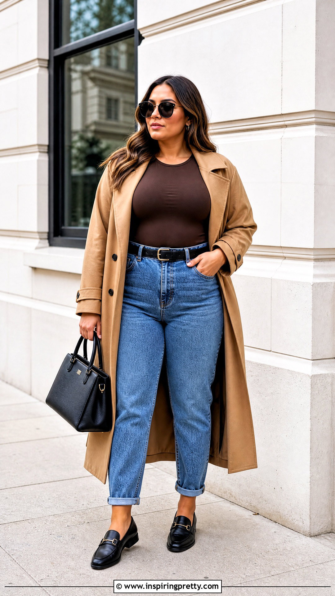 Brown Bodysuit And High Waisted Mom Jeans - 20 brown top and jeans outfit ideas