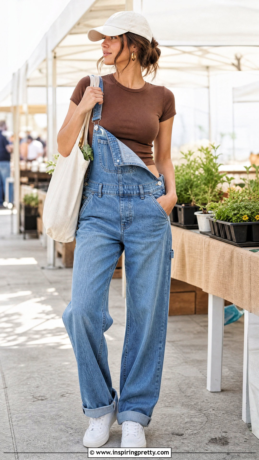 Brown Crop Top With Denim Overalls - 50 brown crop top outfit ideas