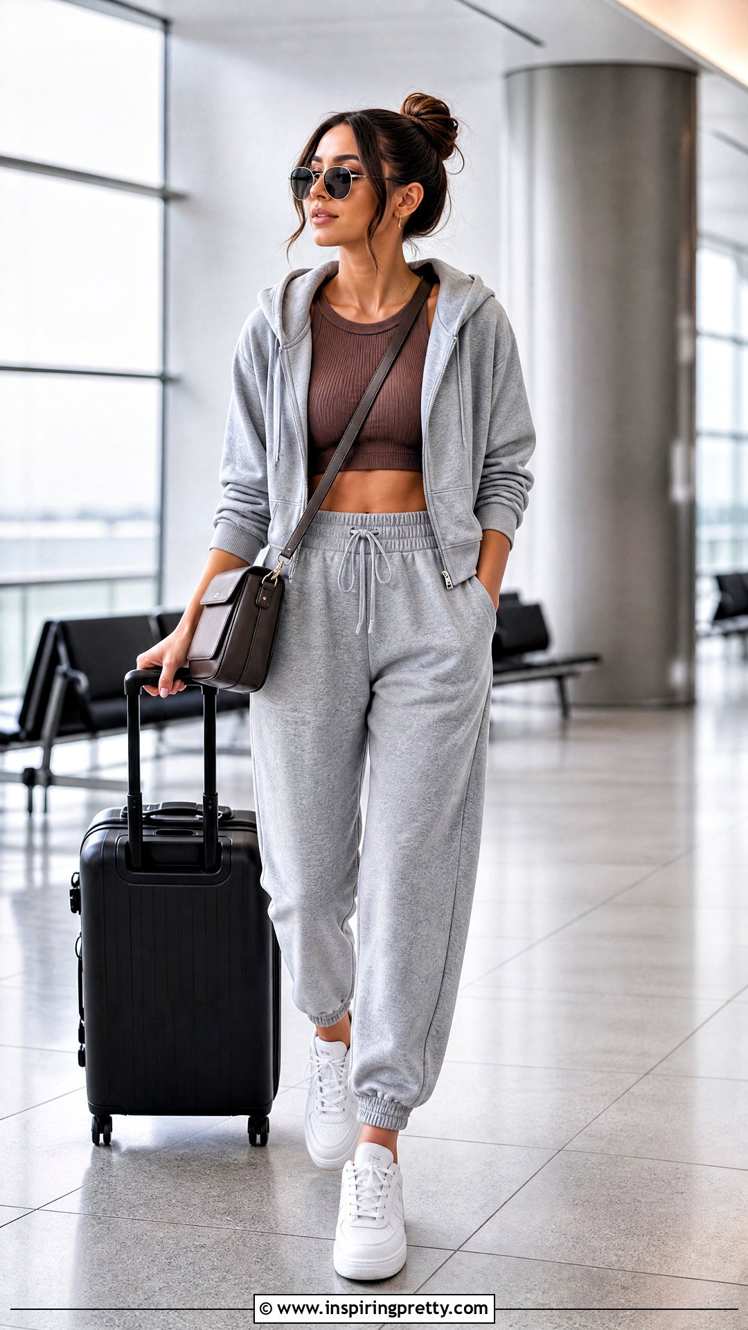 Brown Crop Top With Gray Sweatpants - 50 brown crop top outfit ideas