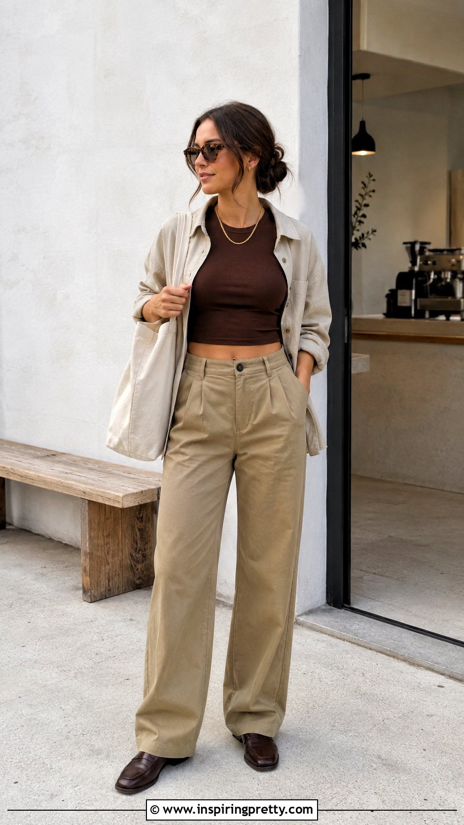 Brown Crop Top With Khaki Trousers - 20 Tanner Buchanan Crop Top outfit ideas