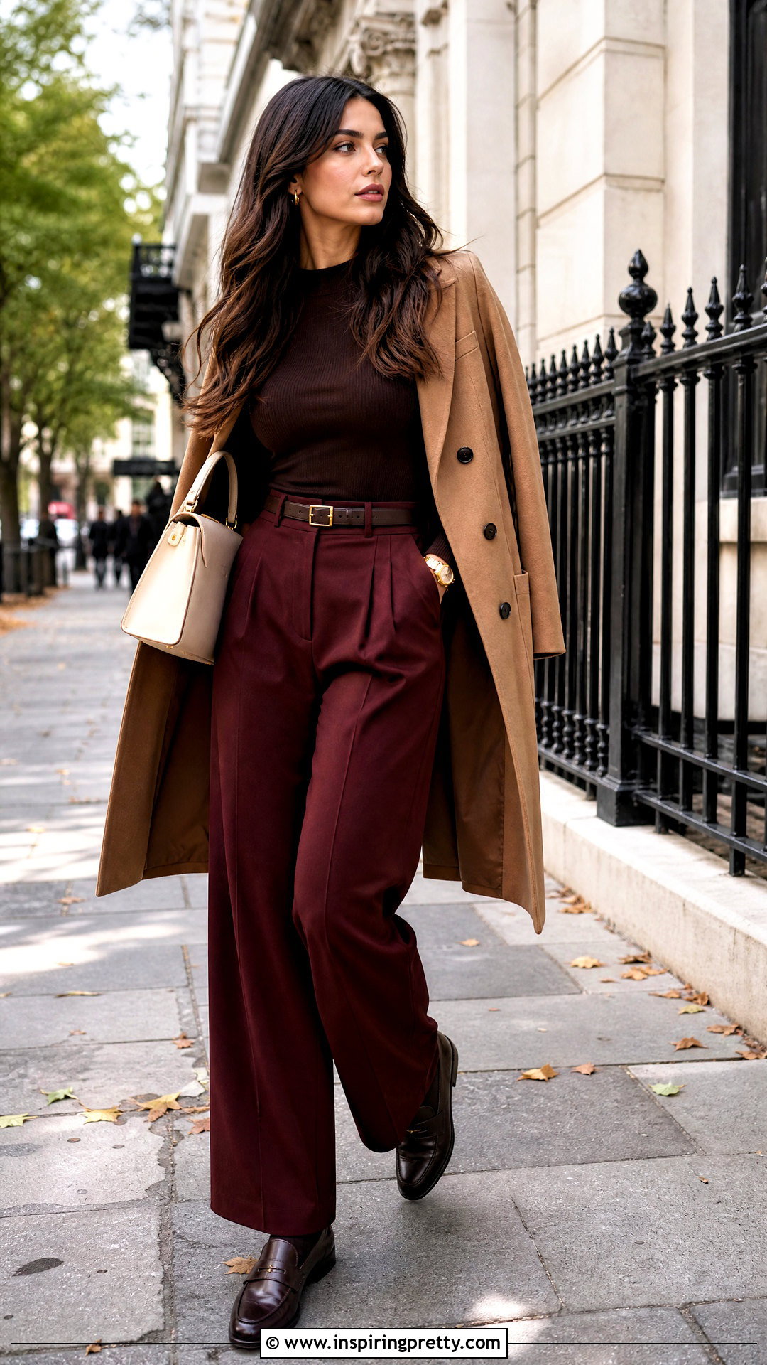 Brown Fitted Top With Burgundy Pants - 50 brown fitted top outfit ideas