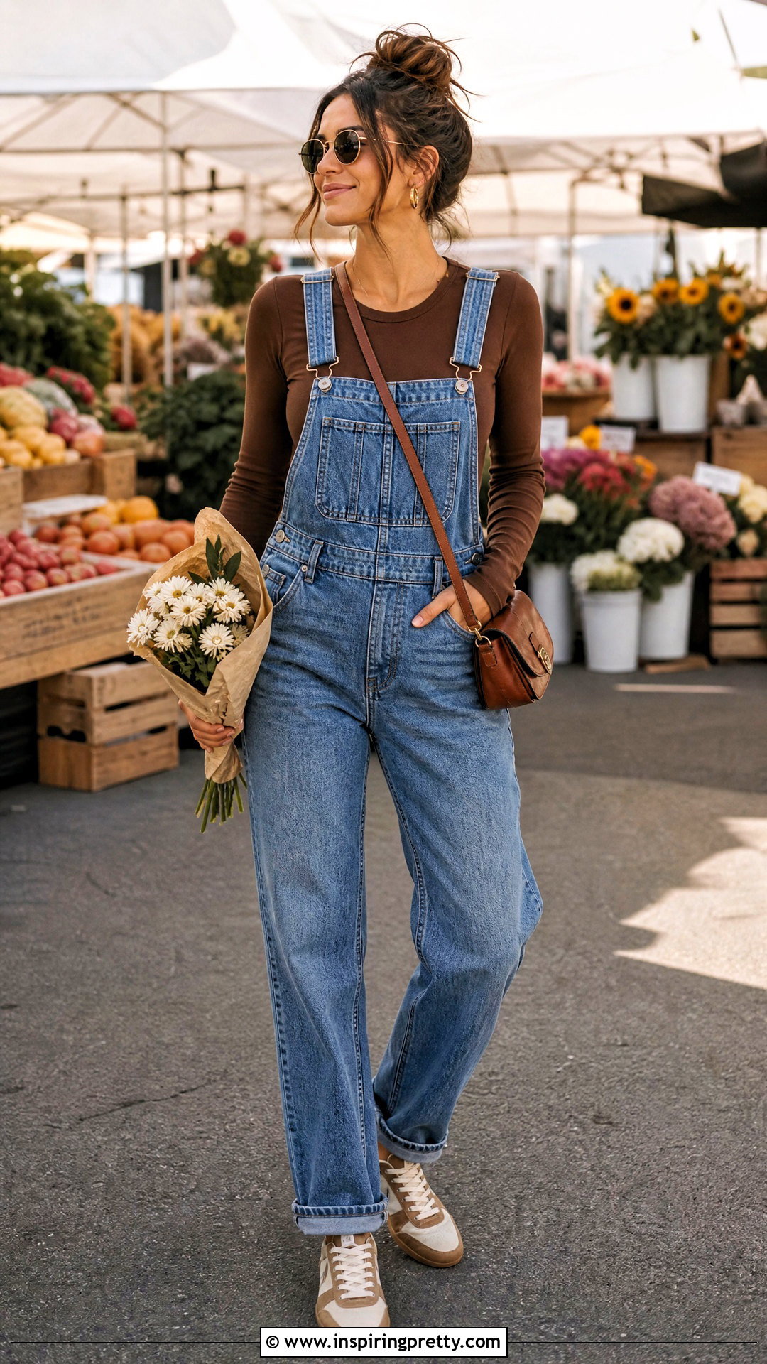 Brown Fitted Top With Overalls - 50 brown fitted top outfit ideas
