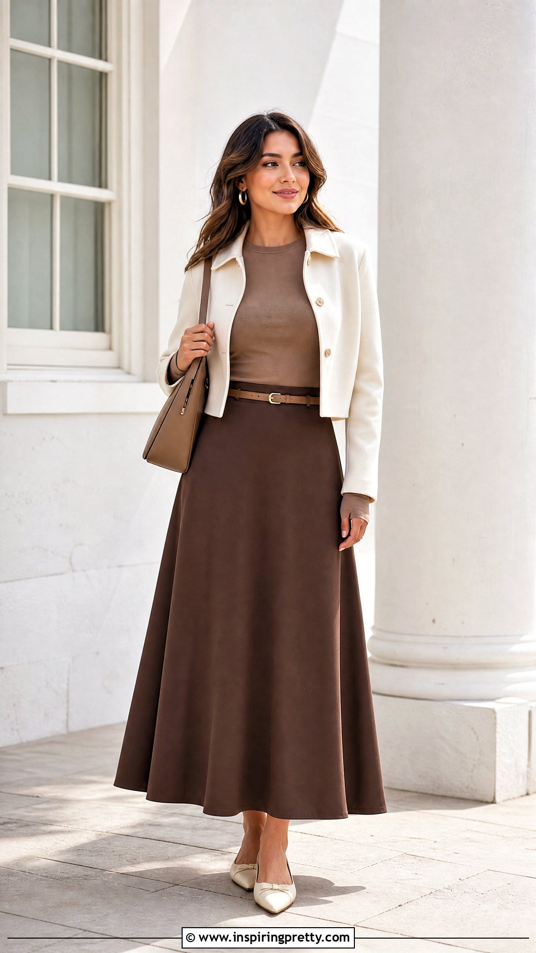 Brown Full Sleeve Top With Brown Maxi Skirt And Flats - 50 brown full sleeve top outfit ideas