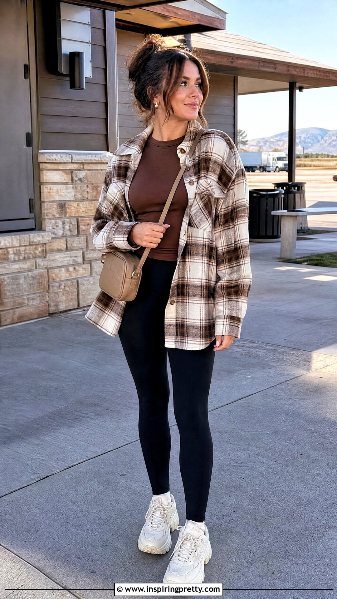 Brown Full Sleeve Top With Shacket And Leggings - 50 brown full sleeve top outfit ideas