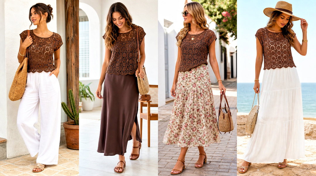 20 Brown Lace Crochet Top Outfit Ideas for Cozy-Chic Style