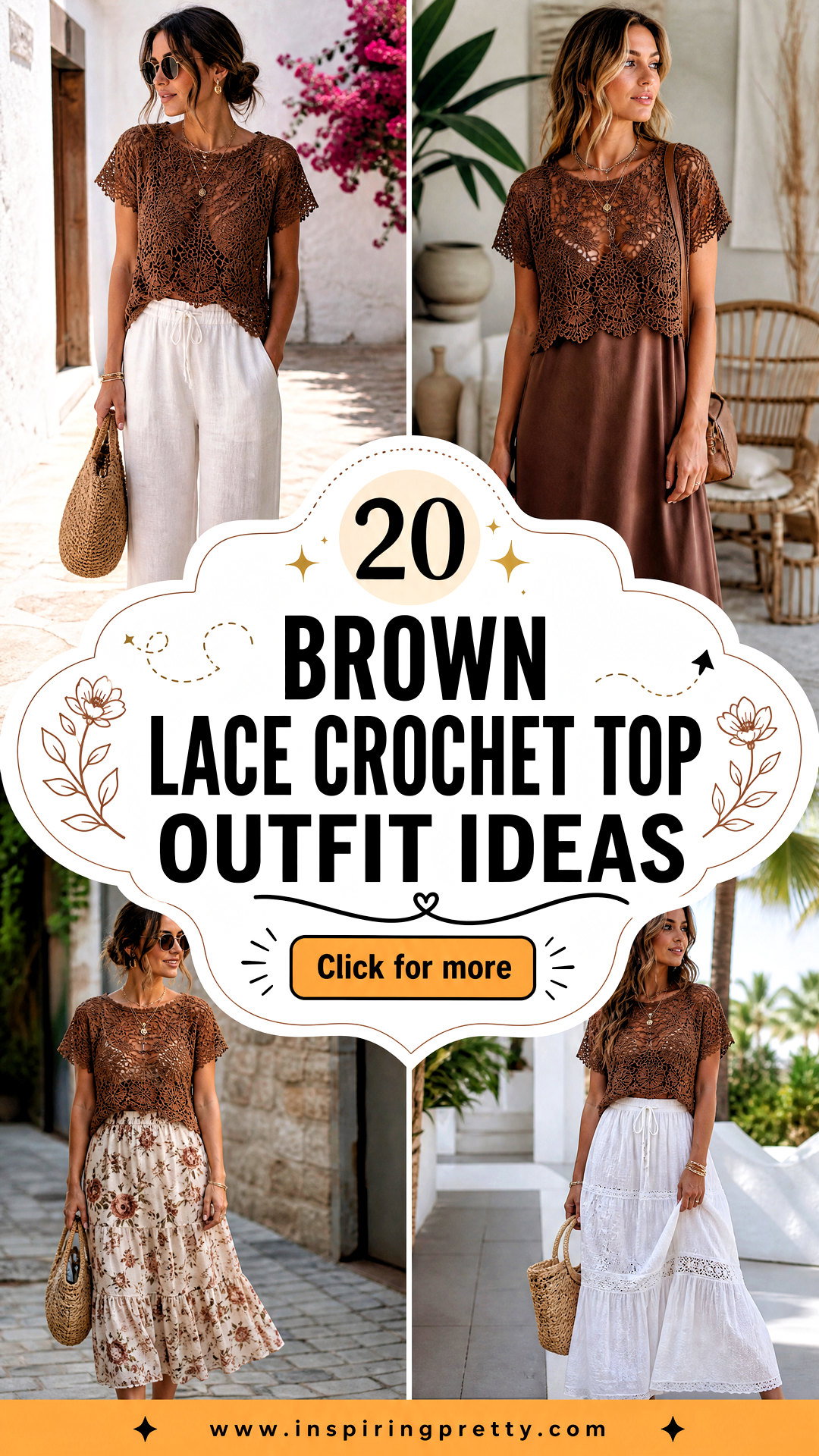 20 Brown Lace Crochet Top Outfit Ideas for Cozy-Chic Style - 20 Brown Lace Crochet Top Outfit Ideas for Cozy-Chic Style