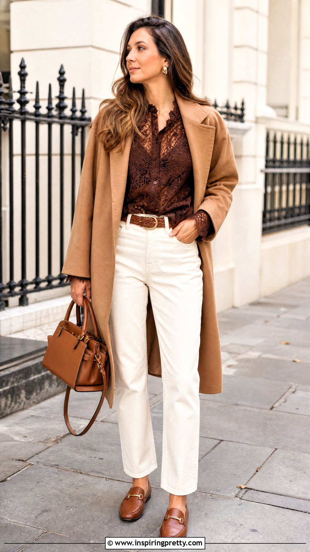Brown Lace Top With Ivory Jeans - 50 lace tops for women classy ideas