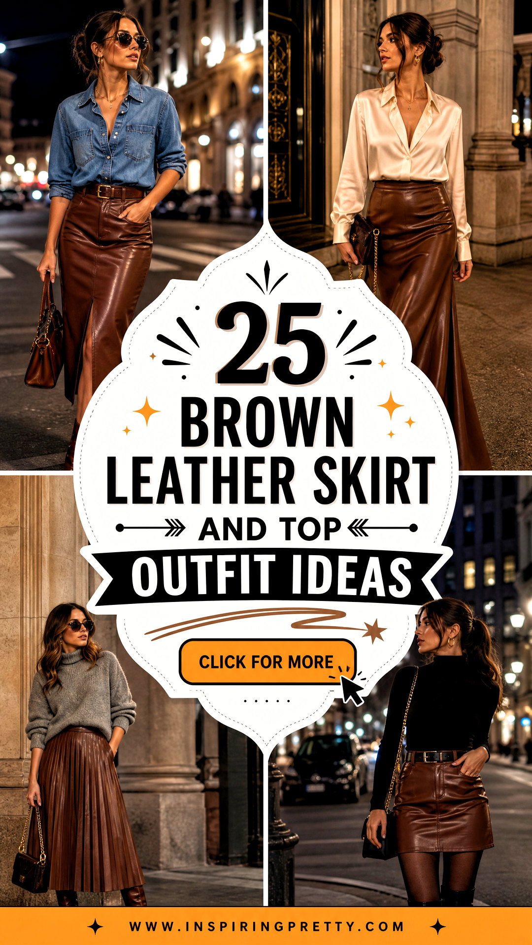 25 Brown Leather Skirt and Top Outfit Ideas for Chic Nights - 25 Brown Leather Skirt and Top Outfit Ideas for Chic Nights