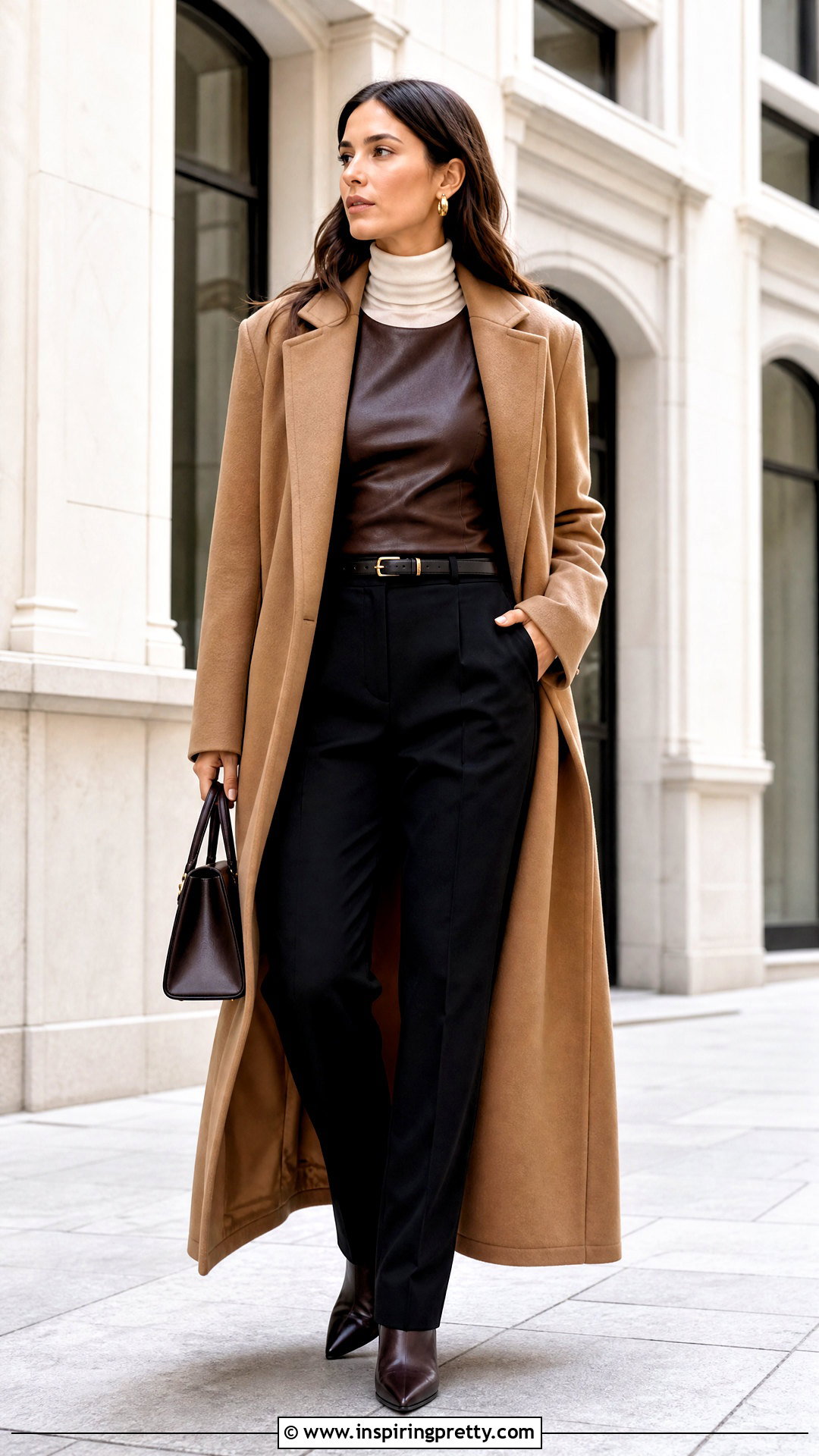 Brown Leather Tank Top Over A Fitted Turtleneck - 25 brown leather tank top outfit ideas