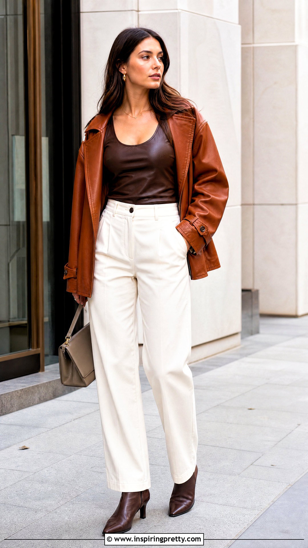 Brown Leather Top With Brown Leather Jacket - 50 brown leather top outfit ideas
