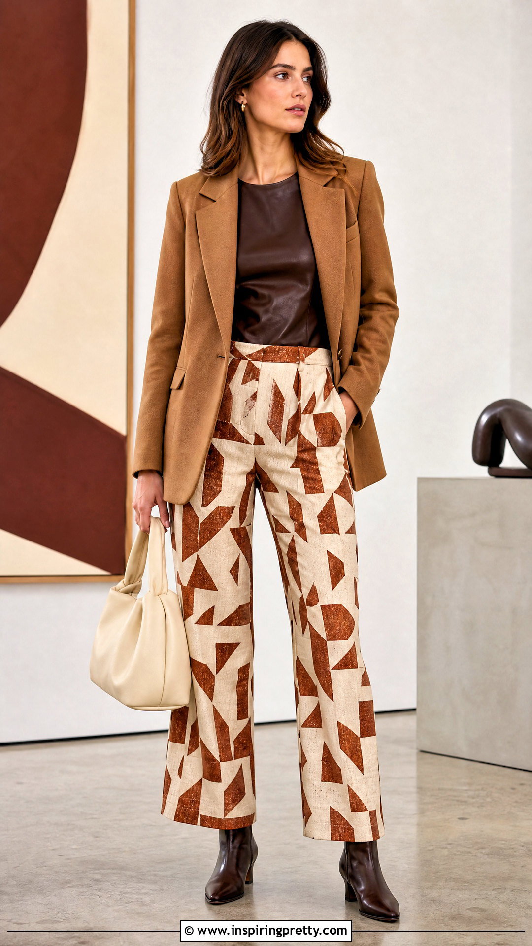 Brown Leather Top With Printed Pants - 50 brown leather top outfit ideas
