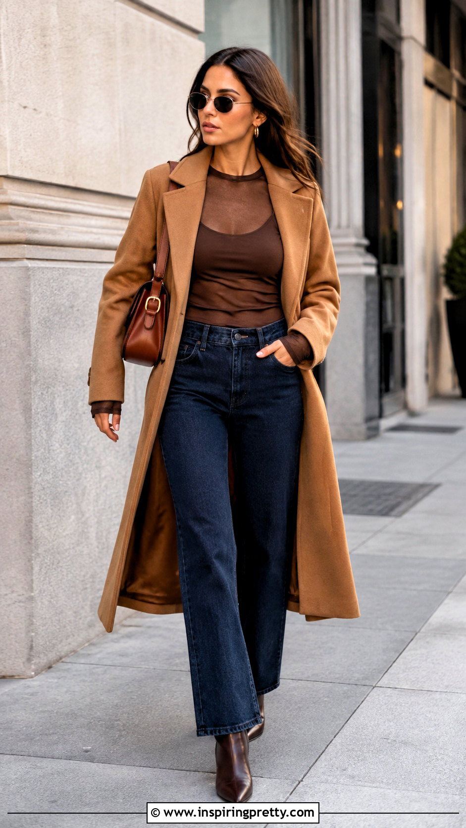 Brown Mesh Top With Dark Wash Jeans - 50 messy top outfit ideas