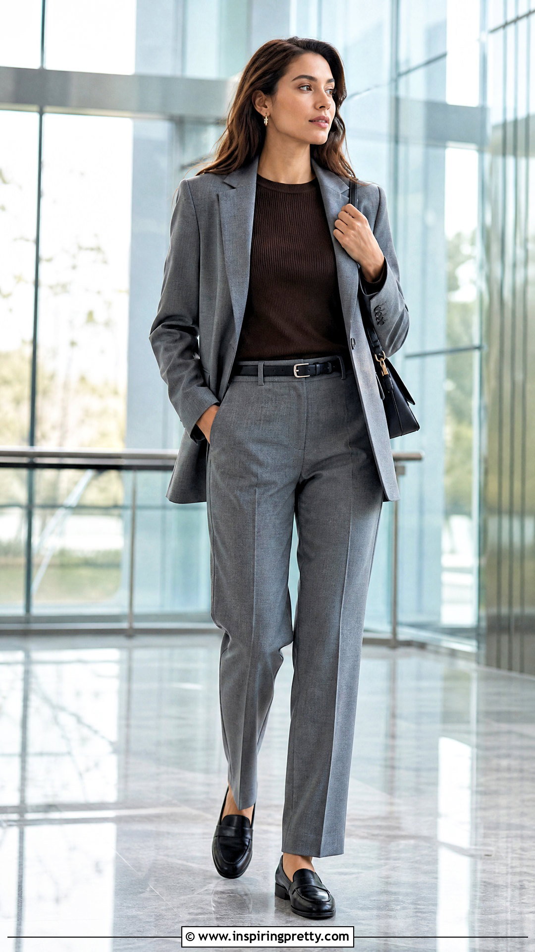 Brown Minimalist Top With Gray Trousers - 20 Brown Minimalist Top outfit ideas