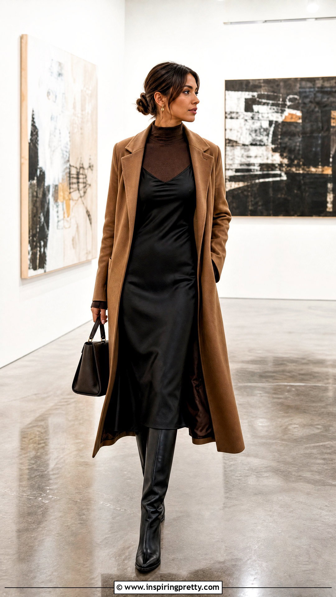 Brown Mock Neck Top Under A Slip Dress - 25 Brown Mock Neck Top outfit ideas