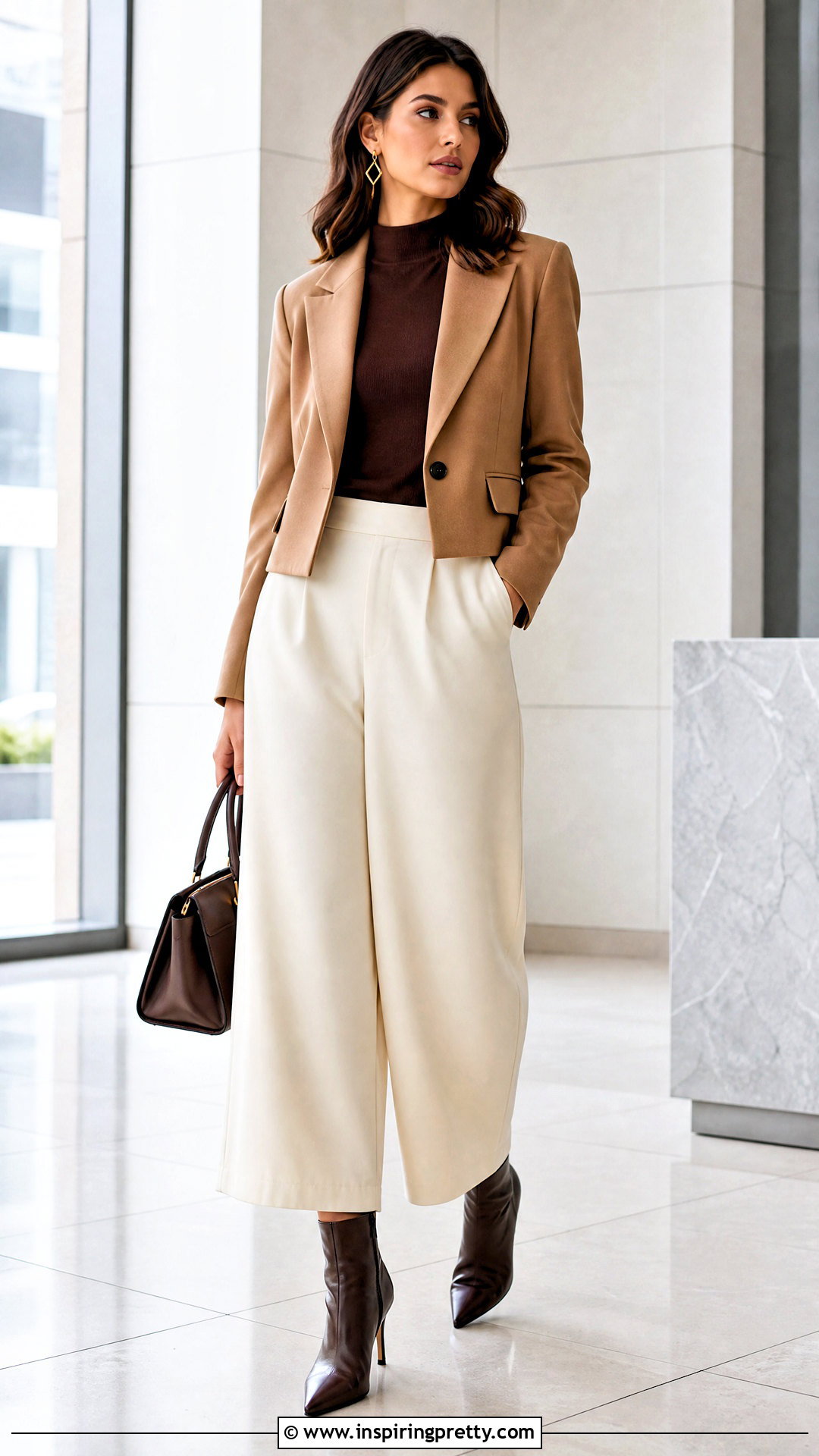 Brown Mock Neck Top With Wide Leg Culottes - 25 Brown Mock Neck Top outfit ideas