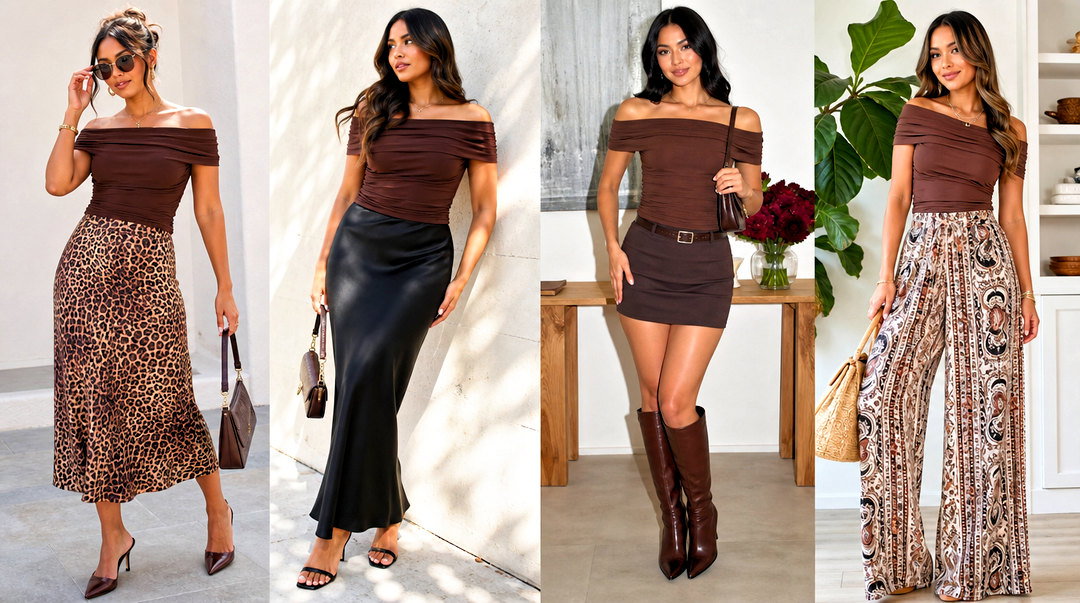 50 Brown Off Shoulder Top Outfit Ideas for Romantic Style