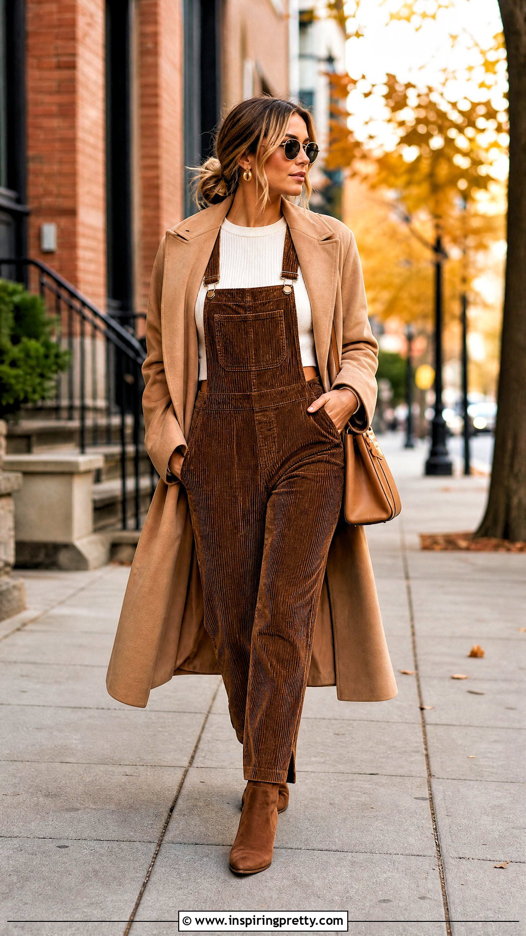 Brown Overalls With Cream Sweater Crop Top - 25 crop top overalls outfit ideas