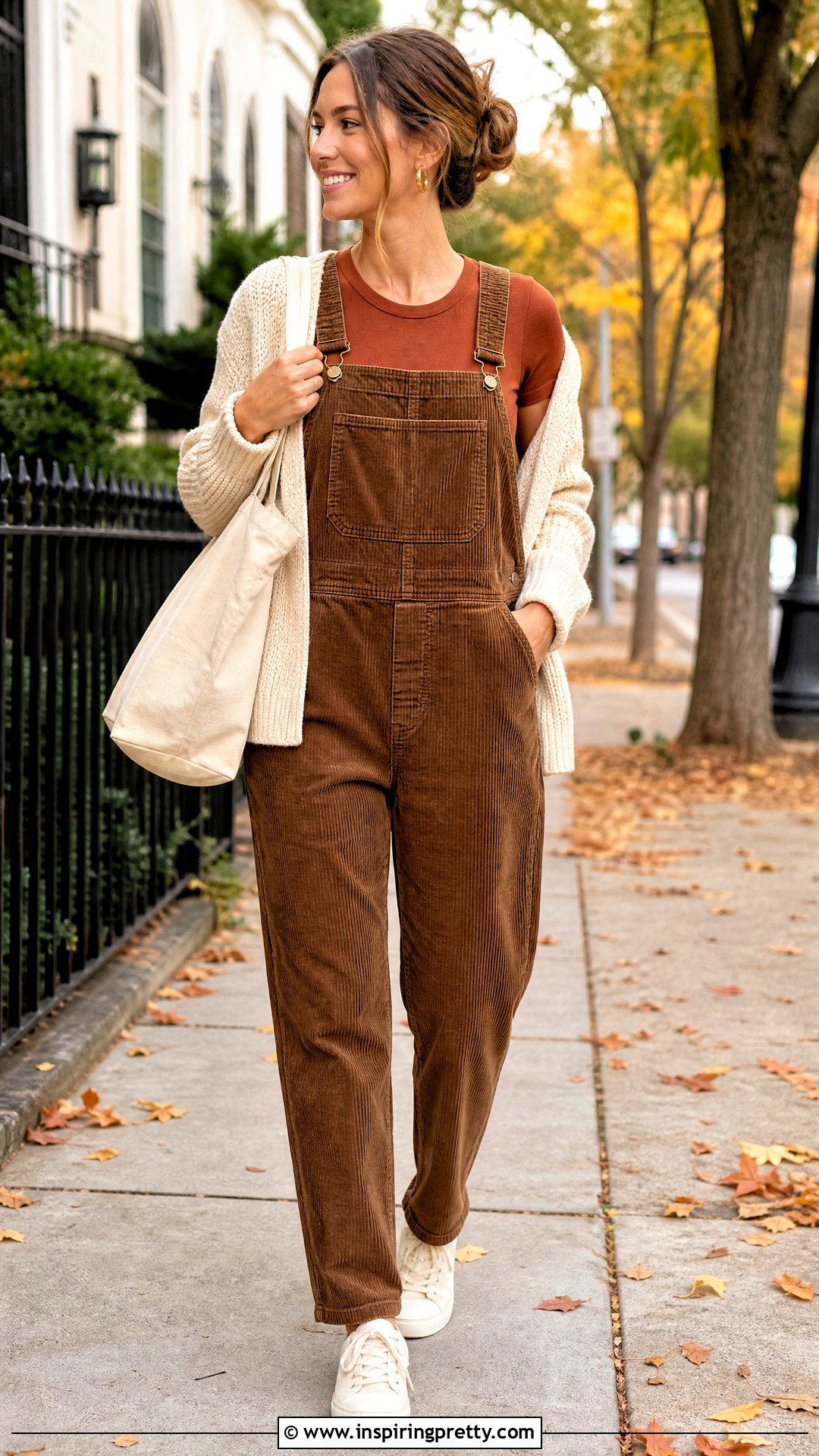 Brown Overalls With Rust T Shirt - 25 Overall Top Shirt outfit ideas
