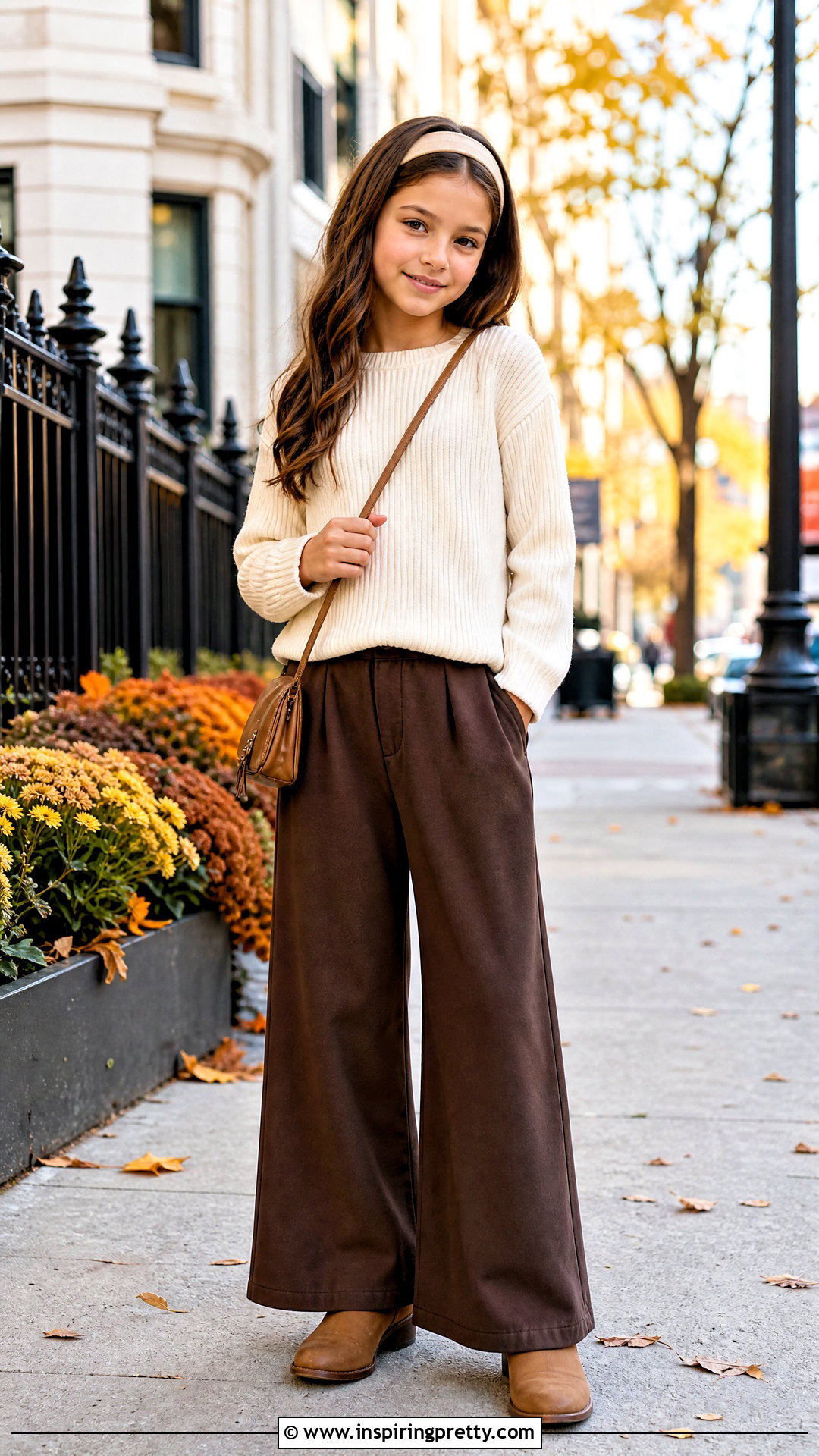Brown Palazzo With Cream Knit Top - 50 kids plazo with tops