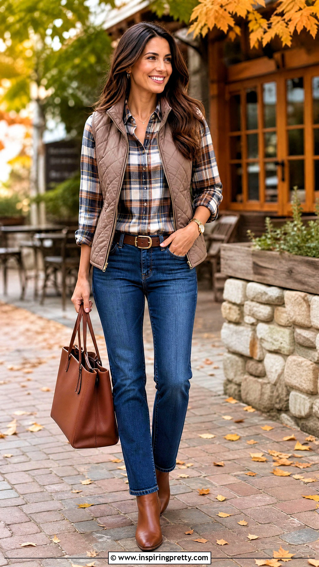 Brown Plaid Shirt And Blue Jeans - 50 brown top and blue jeans outfit ideas