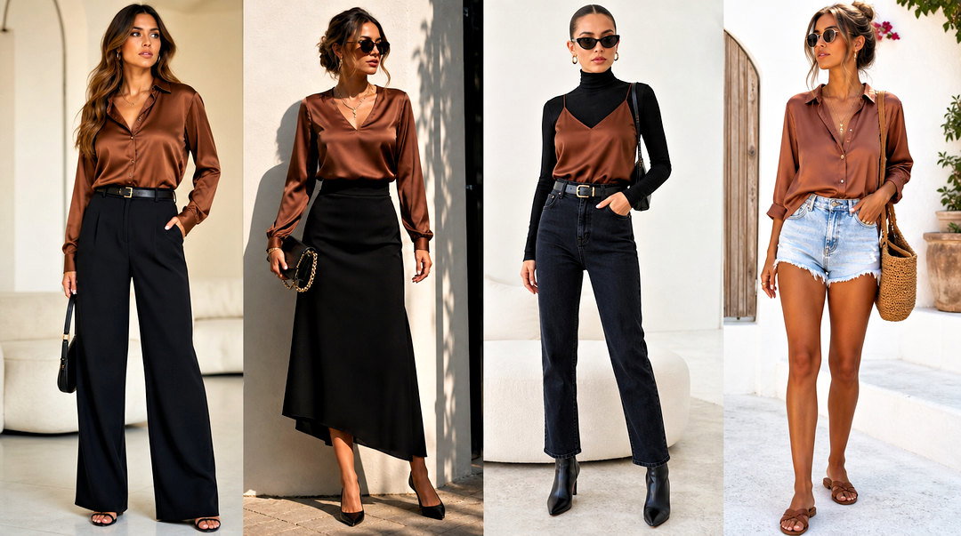 50 Brown Satin Top Outfit Ideas for Modern Luxe Evening Style