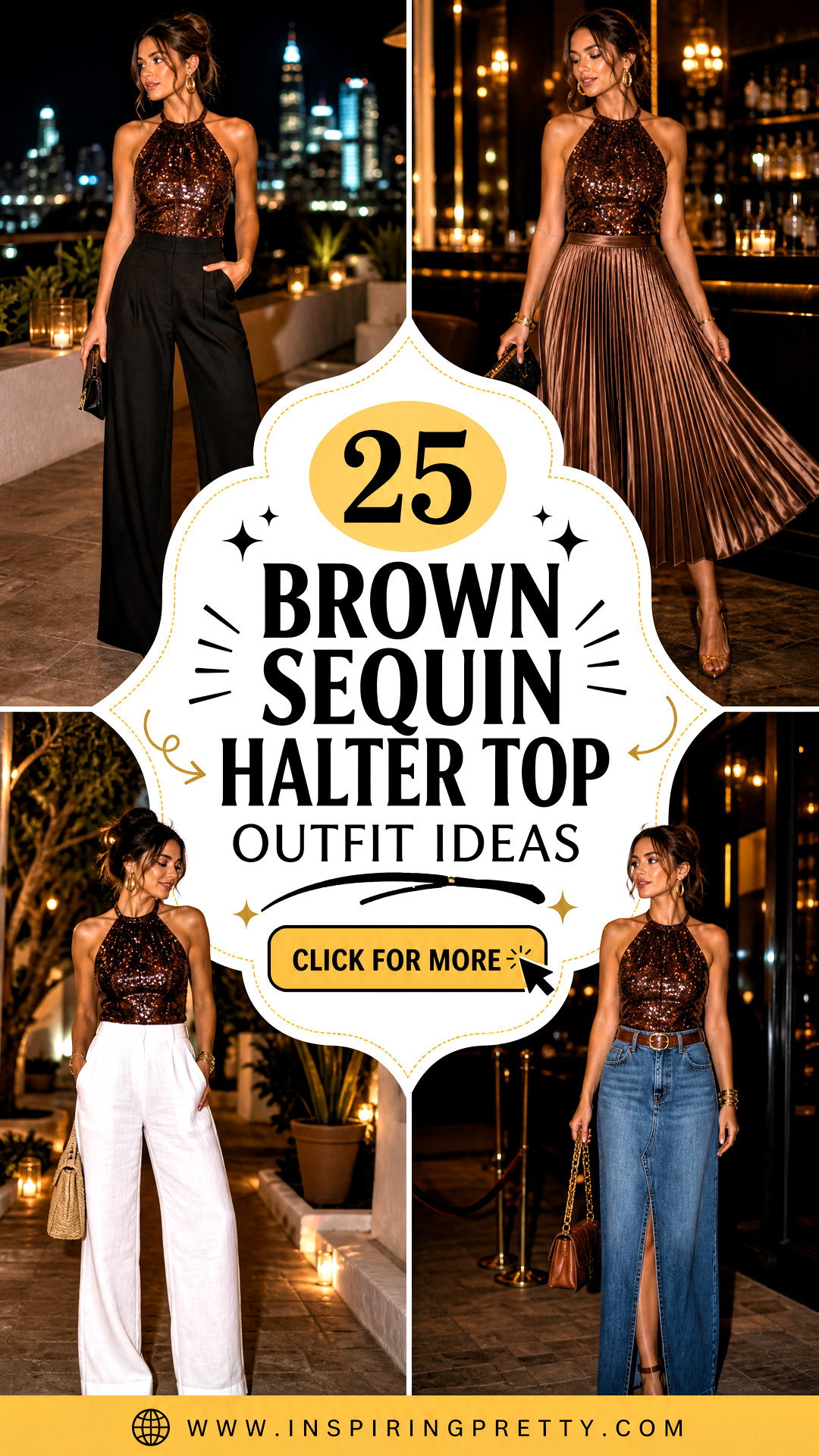 25 Brown Sequin Halter Top Outfit Ideas for Glamorous Party Style - 25 Brown Sequin Halter Top Outfit Ideas for Glamorous Party Style