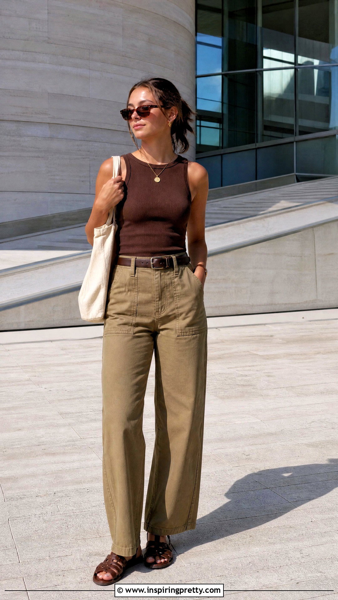 Brown Sleeveless Top With Khaki Utility Pants - 50 brown sleeveless top outfit ideas