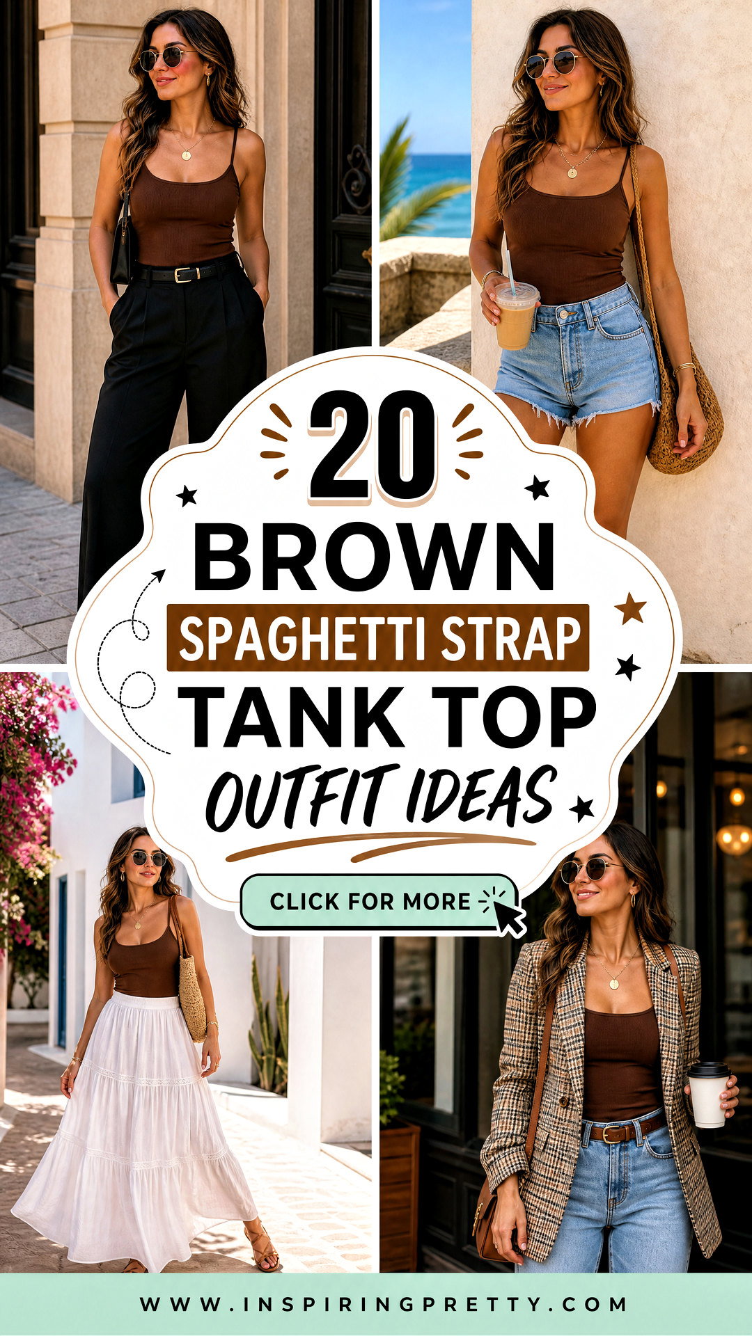 20 Brown Spaghetti Strap Tank Top Outfit Ideas for Summer - 20 Brown Spaghetti Strap Tank Top Outfit Ideas for Summer