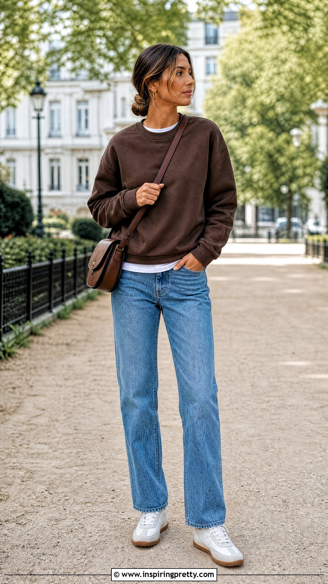 Brown Sweatshirt And Straight Blue Jeans - 50 brown top and blue jeans outfit ideas