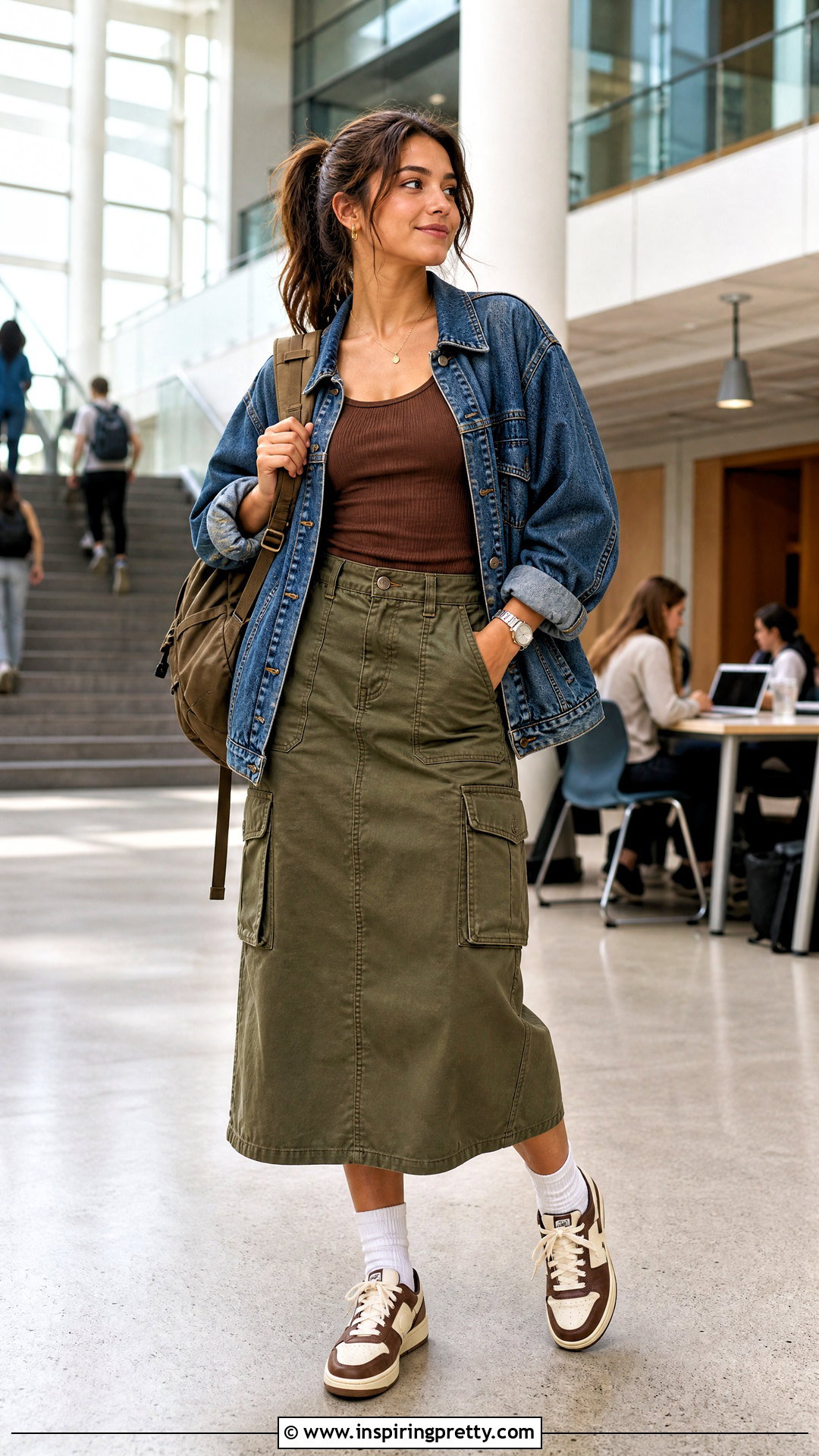 Brown Tank Top College Outfit With Cargo Skirt - 50 brown tank top outfit ideas
