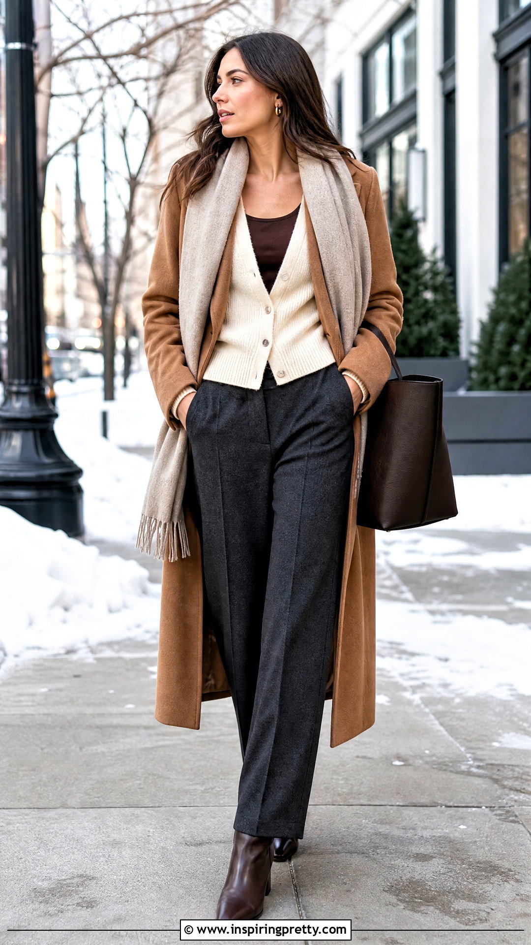 Brown Tank Top With Cardigan And Wool Coat - 50 brown tank top outfit ideas