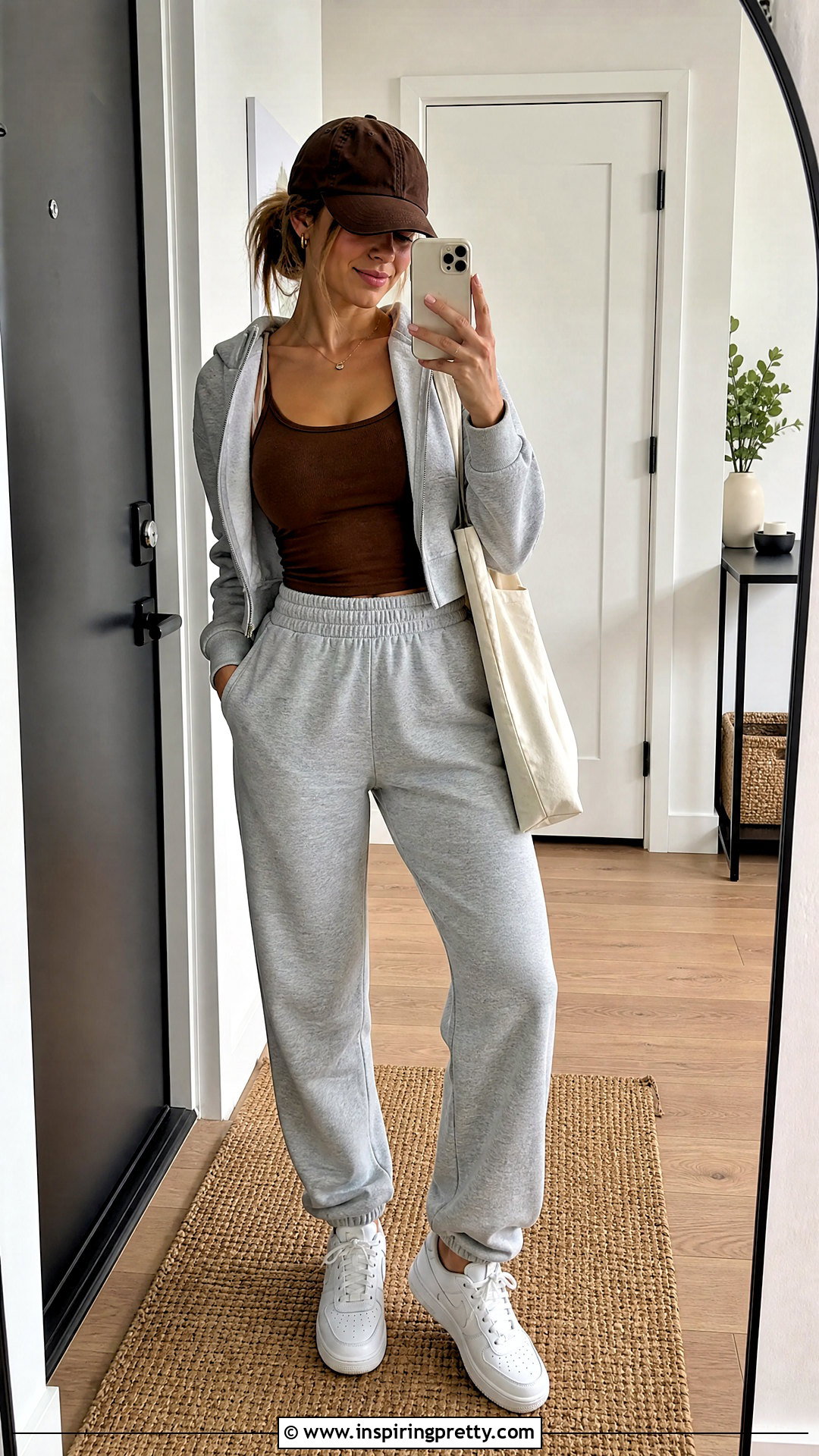 Brown Tank Top With Gray Sweatpants - 50 brown tank top outfit ideas