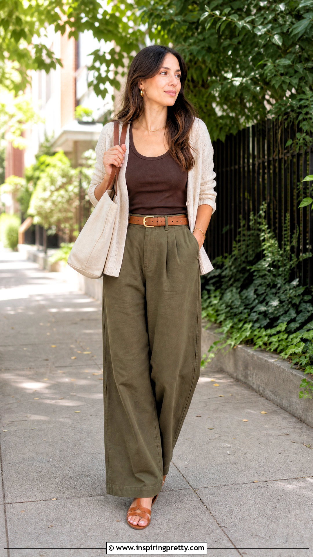 Brown Tank Top With Olive Green Pants - 50 brown tank top outfit ideas