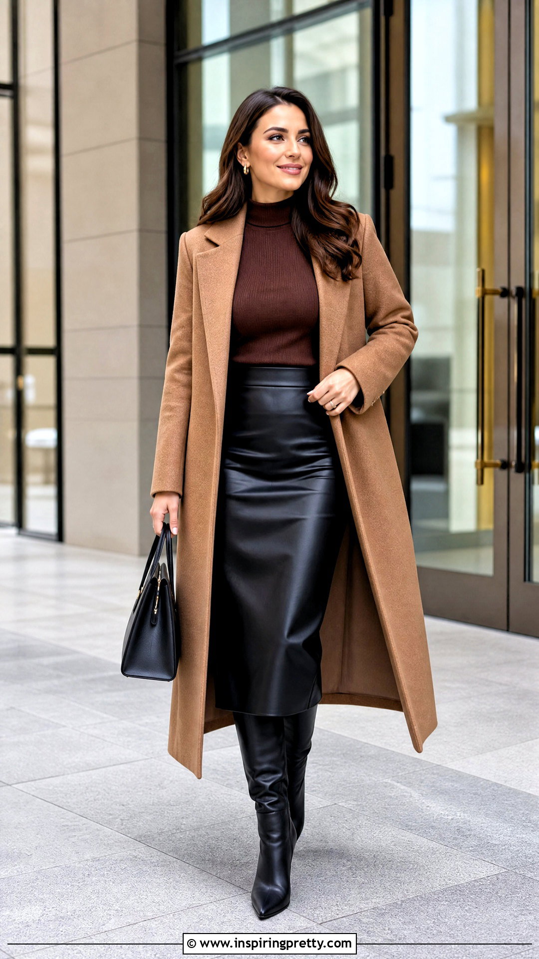 Brown Top With Faux Leather Skirt - 50 Brown Top outfit ideas