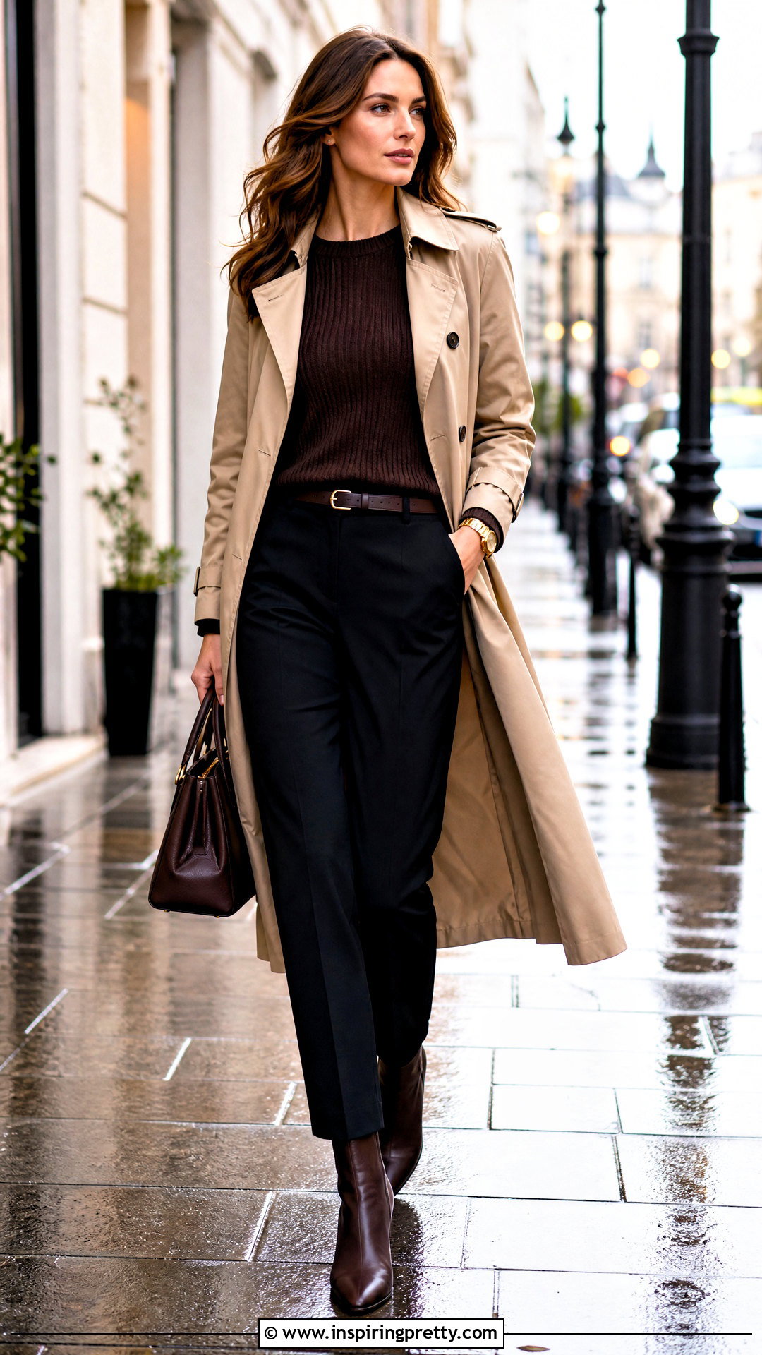 Brown Top With Trench Coat - 50 Brown Top outfit ideas