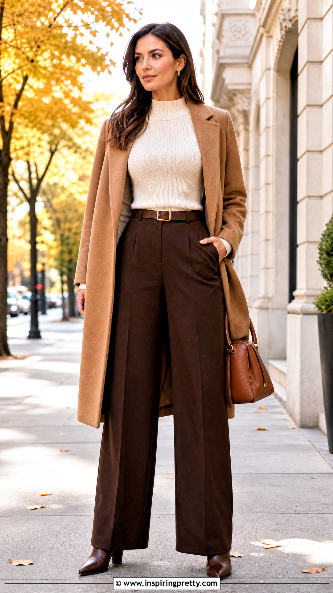 Brown Trouser And Ivory Knit Top Outfit - 50 Trouser And Top outfit ideas
