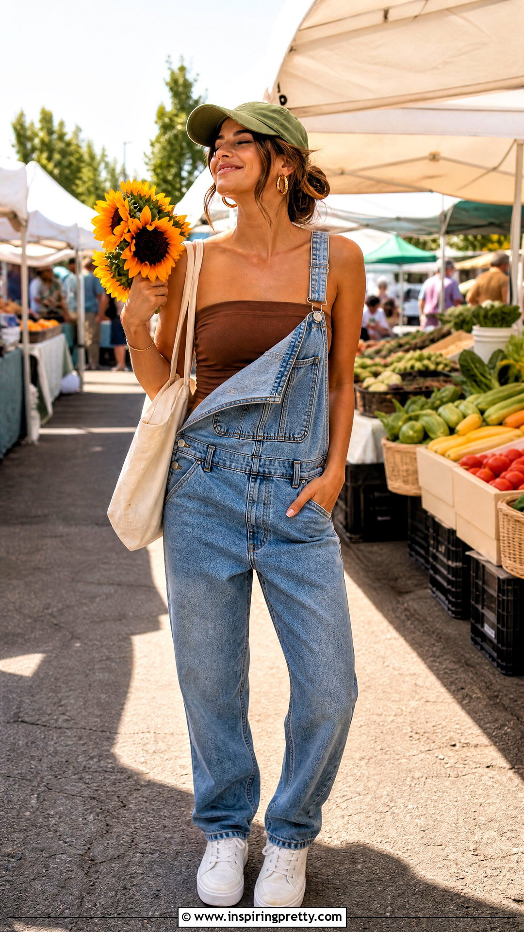 Brown Tube Top Under Denim Overalls - 50 brown tube top outfit ideas