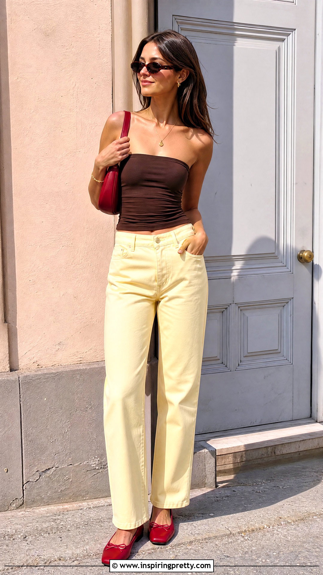 Brown Tube Top With Butter Yellow Pants - 50 brown tube top outfit ideas