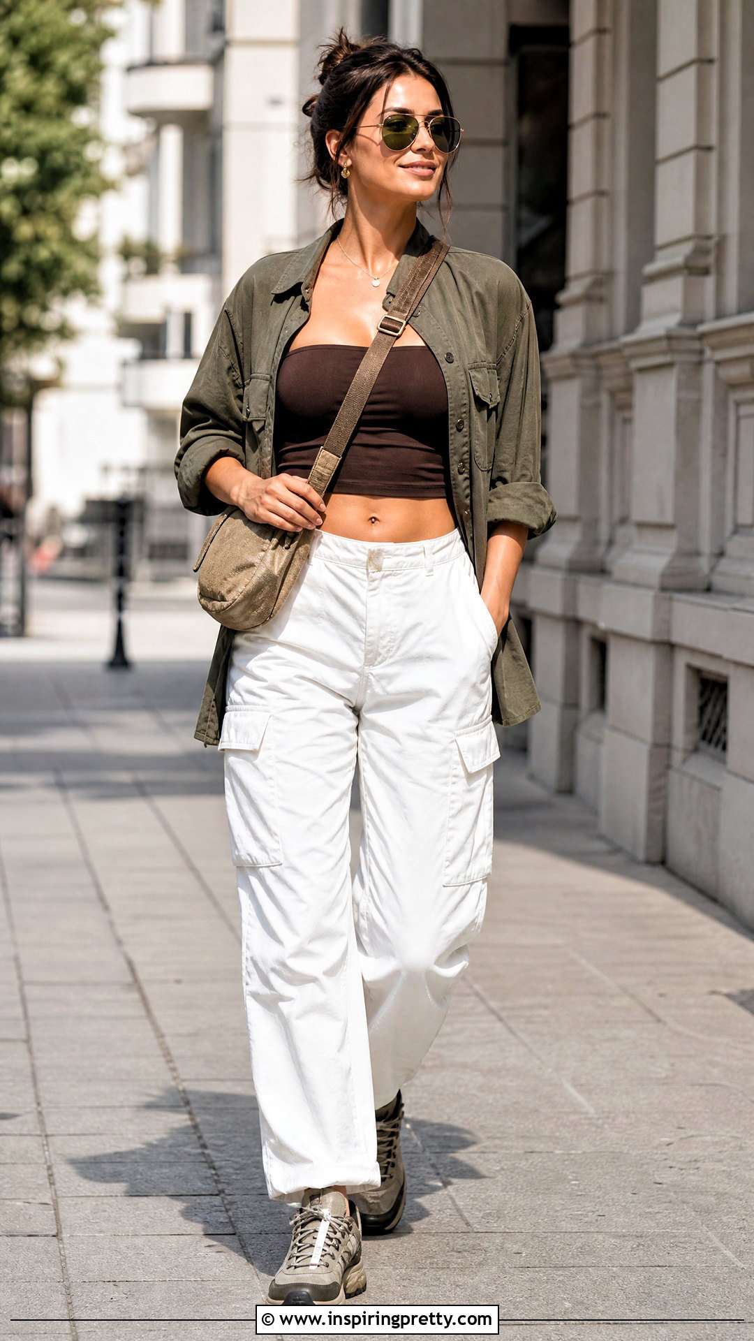 Brown Tube Top With Utility Jacket - 50 brown tube top outfit ideas