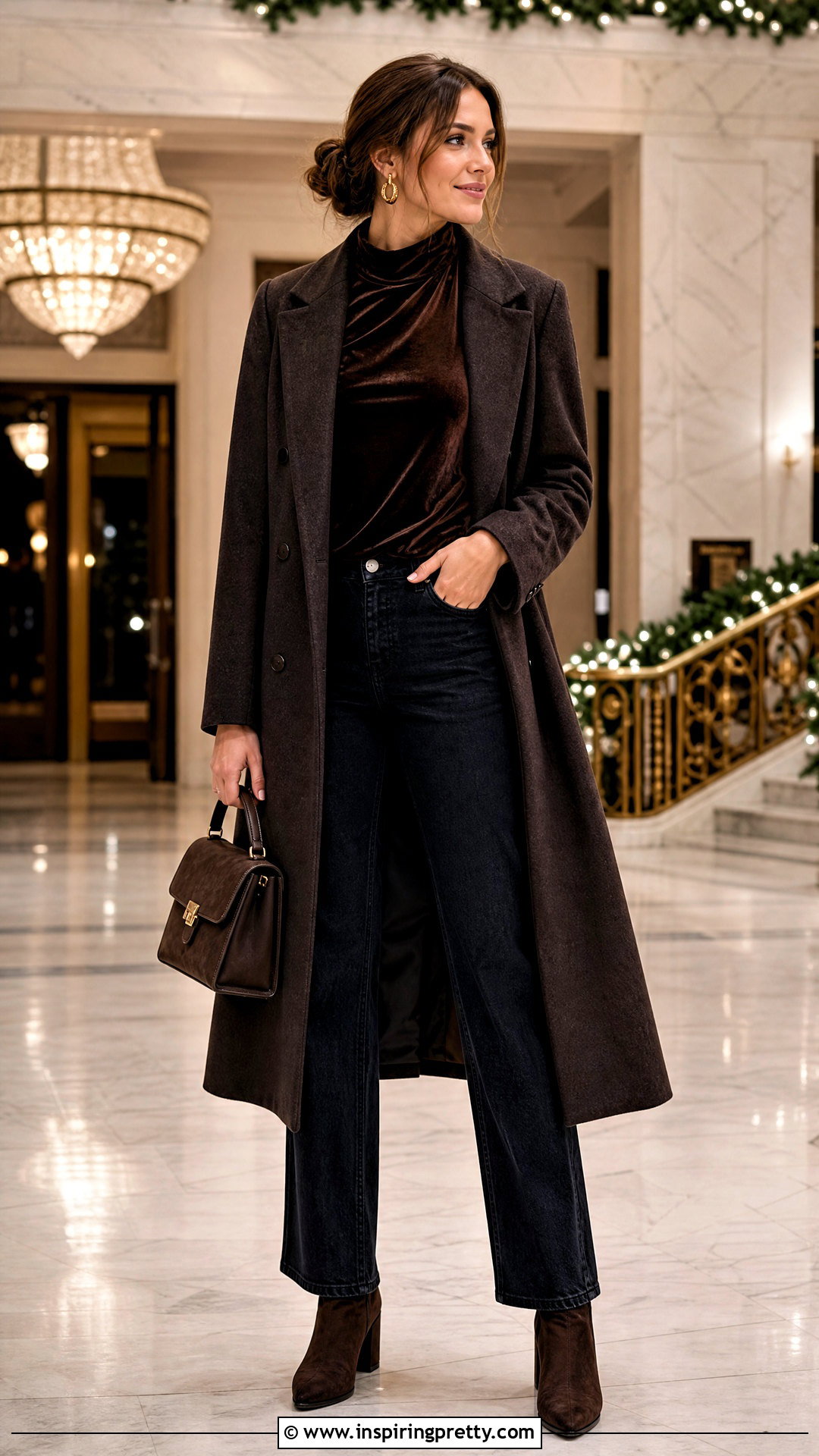 Brown Velvet Top And Blue Jeans - 50 brown top and blue jeans outfit ideas