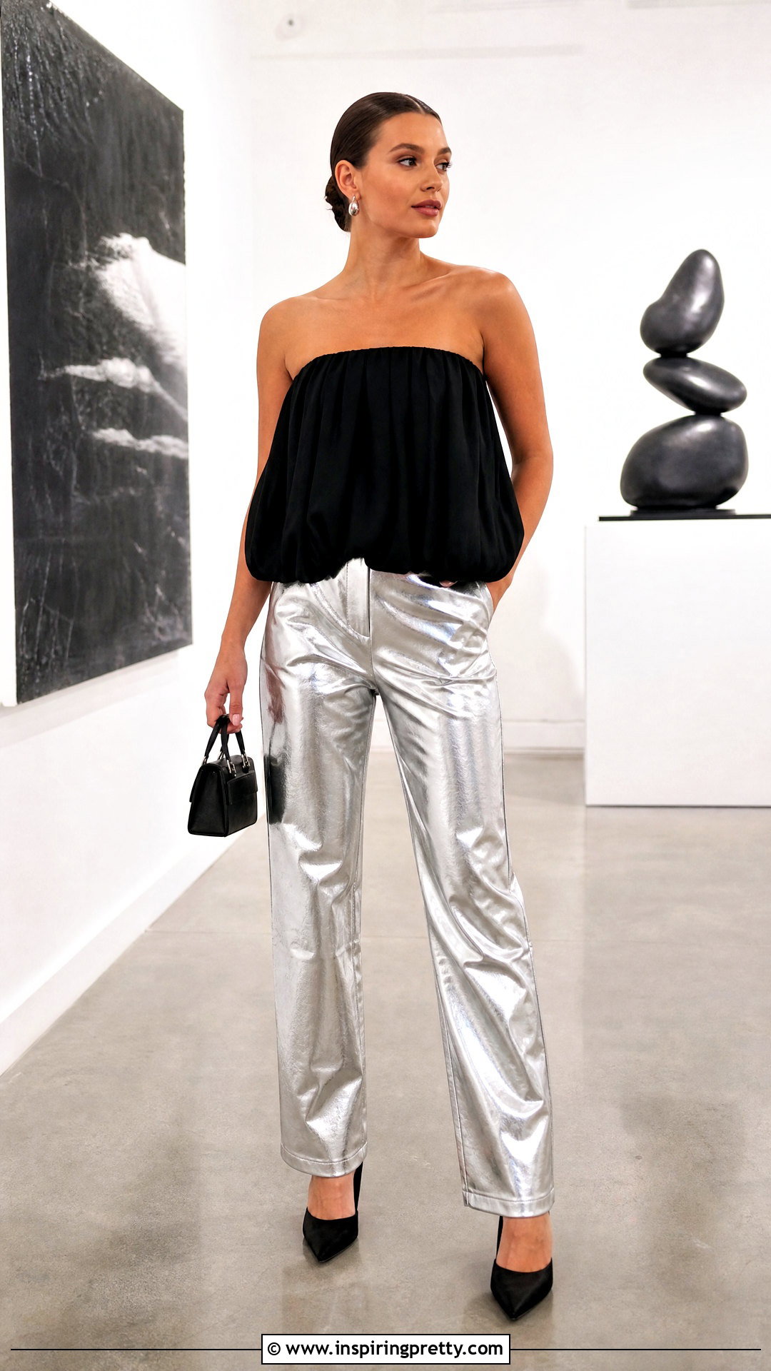 Bubble Top With Metallic Pants - 50 bubble top outfit ideas