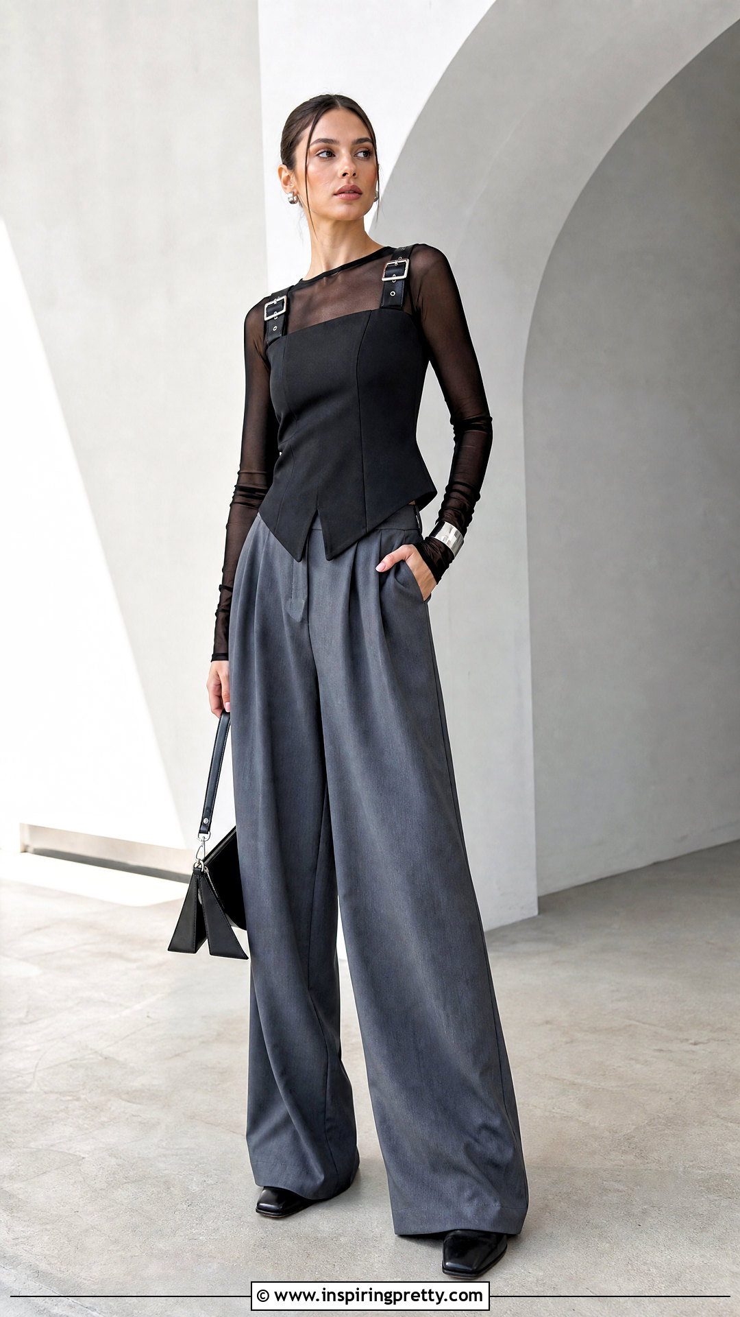 Buckle Strap Top And Wide Leg Trousers Outfit - 20 subversive diy top outfit ideas