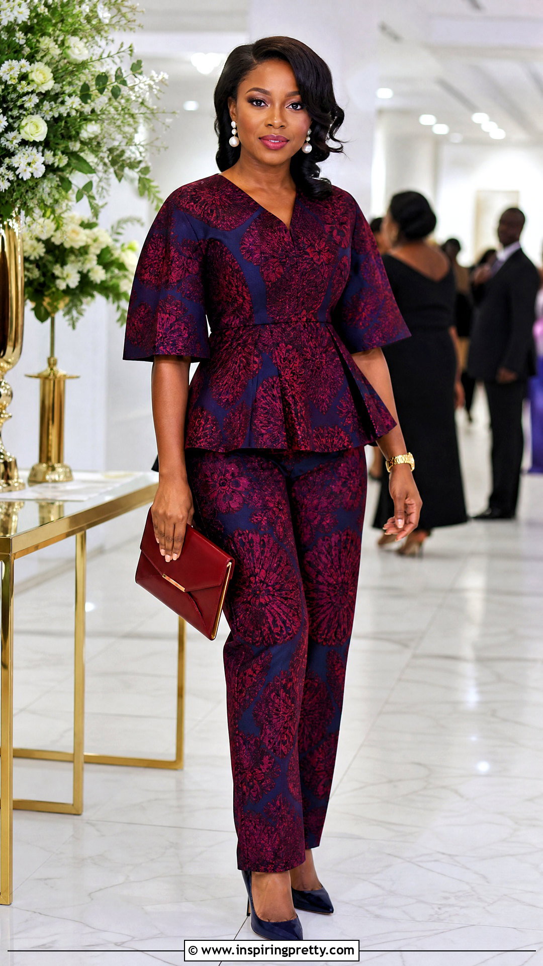 Burgundy And Navy Kampala Trouser And Top - 50 kampala trouser and top for ladies
