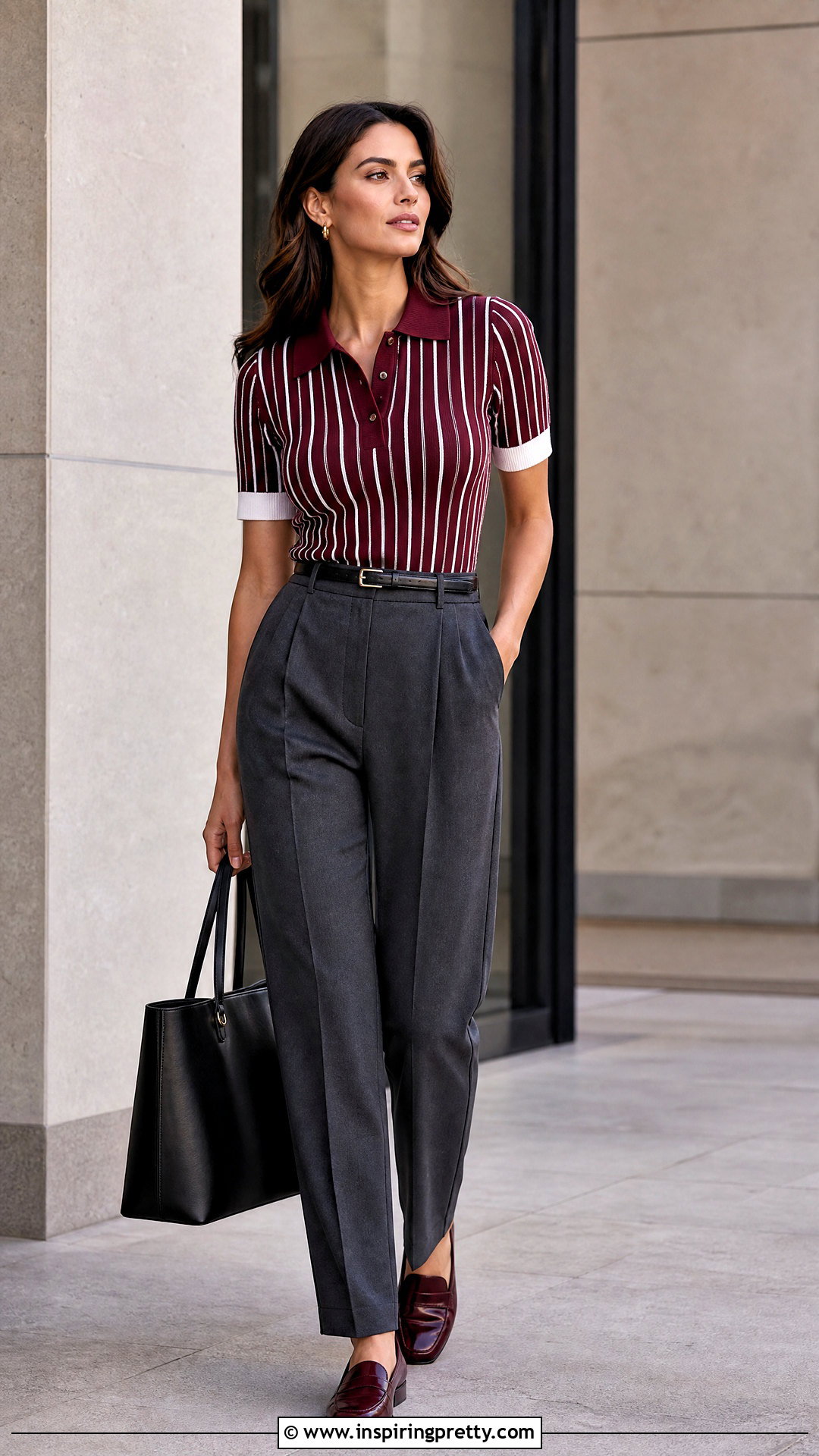 Burgundy And White Polo Top With Pleated Trousers - 25 burgundy and white top outfit ideas